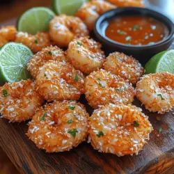 Crispy Crunchy Coconut Shrimp Bites are a delightful appetizer that brings the taste of the tropics right to your kitchen. This dish combines succulent shrimp coated in a crunchy coconut breading, creating a flavor profile that is both sweet and savory. The golden-brown crust adds a satisfying crunch, while the tender shrimp inside offers a juicy contrast, making these bites an irresistible treat for seafood lovers.