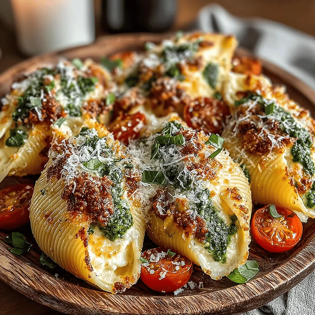 Lemon Ricotta Stuffed Shells with Pesto is a vibrant and refreshing twist on a classic Italian dish that elevates the humble pasta shell into a culinary masterpiece. This recipe harmoniously blends the creamy richness of ricotta cheese with the bright, zesty flavor of lemon, creating a filling that is both luxurious and invigorating. Each tender jumbo pasta shell is generously filled with this delightful mixture and then topped with aromatic basil pesto and a sprinkle of melted cheese, resulting in a dish that is not only visually appealing but also packed with flavor.