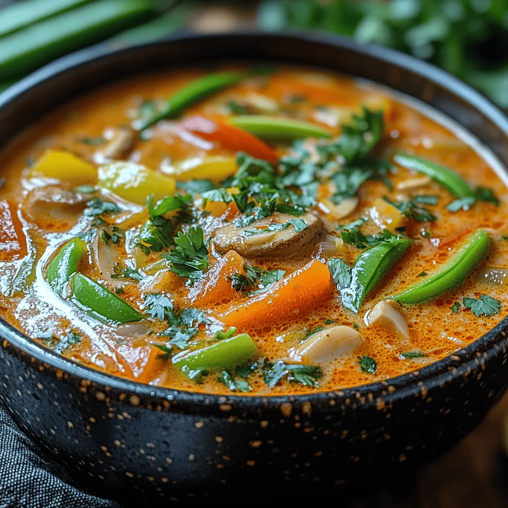 Explore the vibrant and comforting flavors of Thai cuisine with our Lush Thai Coconut Soup Delight. This dish marries the rich creaminess of coconut milk with the aromatic spices of red curry, resulting in a delightful soup that is not only easy to prepare but also packed with nutrients. Thai cuisine is renowned for its balance of flavors—sweet, sour, salty, and spicy—which makes each dish a celebration of taste. The Lush Thai Coconut Soup Delight encapsulates this philosophy, offering a warm bowl of comfort that’s perfect for any occasion.