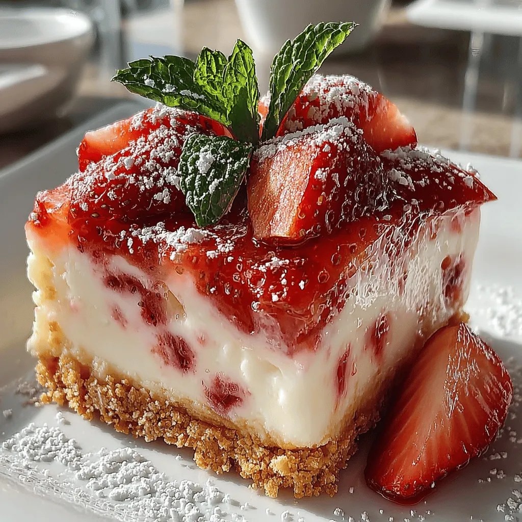 Indulging in a delicious dessert doesn't always have to mean turning on the oven, especially during the warm summer months. The Berry Bliss Frozen Strawberry Cheesecake Bars offer a refreshing and creamy treat that’s perfect for any occasion. With a crispy graham cracker crust, rich cream cheese filling, and vibrant strawberry puree, these bars are sure to satisfy your sweet tooth while keeping things cool. Whether you’re planning a summer barbecue, a family gathering, or simply a cozy night in, these frozen cheesecake bars are a delightful way to end any meal.