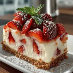 Indulging in a delicious dessert doesn't always have to mean turning on the oven, especially during the warm summer months. The Berry Bliss Frozen Strawberry Cheesecake Bars offer a refreshing and creamy treat that’s perfect for any occasion. With a crispy graham cracker crust, rich cream cheese filling, and vibrant strawberry puree, these bars are sure to satisfy your sweet tooth while keeping things cool. Whether you’re planning a summer barbecue, a family gathering, or simply a cozy night in, these frozen cheesecake bars are a delightful way to end any meal.