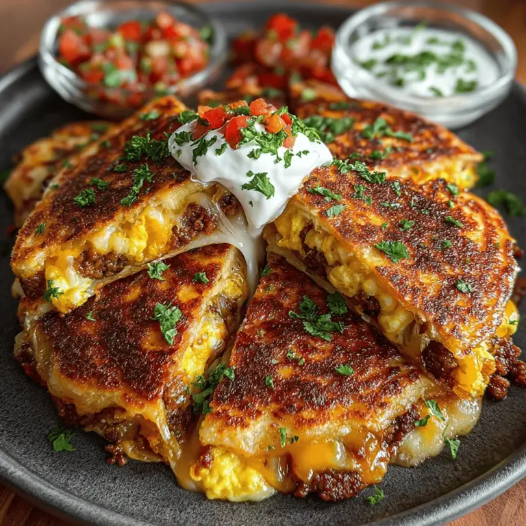 The Spicy Green Chili Breakfast Quesadilla is a vibrant and flavorful way to kickstart your day. This dish marries the heat of green chilies with the savory goodness of chorizo, creating a breakfast option that is both satisfying and energizing. Quesadillas have long held a beloved spot in the hearts of many, thanks to their versatility and ease of preparation. Whether you're rushing out the door or enjoying a leisurely weekend brunch, this recipe fits seamlessly into any morning routine. The combination of ingredients not only delights the taste buds but also provides a wholesome start to your day.