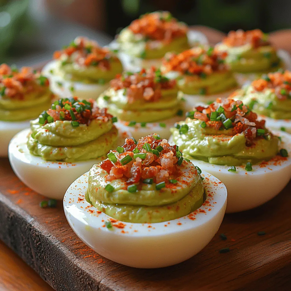 Deviled eggs have long held a cherished place as a classic appetizer, gracing tables at picnics, parties, and holiday gatherings. Their creamy filling and savory flavor make them an all-time favorite among guests of all ages. Traditionally, deviled eggs are made by hard-boiling eggs, removing the yolks, and mixing them with ingredients like mayonnaise, mustard, and spices before spooning the mixture back into the egg whites. However, as culinary creativity continues to flourish, new and exciting variations of this beloved dish have emerged. One standout variation is the Avocado Deviled Eggs with Crunchy Bacon Delight, a delightful twist that elevates this classic appetizer to new heights.