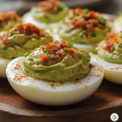 Deviled eggs have long held a cherished place as a classic appetizer, gracing tables at picnics, parties, and holiday gatherings. Their creamy filling and savory flavor make them an all-time favorite among guests of all ages. Traditionally, deviled eggs are made by hard-boiling eggs, removing the yolks, and mixing them with ingredients like mayonnaise, mustard, and spices before spooning the mixture back into the egg whites. However, as culinary creativity continues to flourish, new and exciting variations of this beloved dish have emerged. One standout variation is the Avocado Deviled Eggs with Crunchy Bacon Delight, a delightful twist that elevates this classic appetizer to new heights.