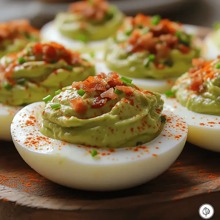 Deviled eggs have long held a cherished place as a classic appetizer, gracing tables at picnics, parties, and holiday gatherings. Their creamy filling and savory flavor make them an all-time favorite among guests of all ages. Traditionally, deviled eggs are made by hard-boiling eggs, removing the yolks, and mixing them with ingredients like mayonnaise, mustard, and spices before spooning the mixture back into the egg whites. However, as culinary creativity continues to flourish, new and exciting variations of this beloved dish have emerged. One standout variation is the Avocado Deviled Eggs with Crunchy Bacon Delight, a delightful twist that elevates this classic appetizer to new heights.