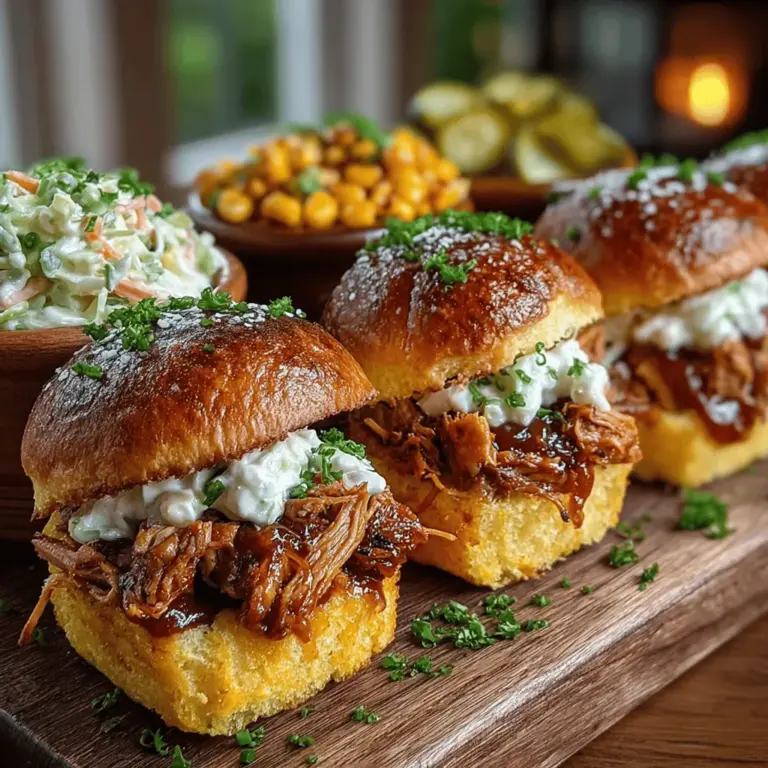 Mini BBQ Chicken Corn Muffin Sliders are a delightful culinary creation that masterfully combines the smoky, tangy flavors of BBQ chicken with the sweet, comforting taste of corn muffins. This innovative dish serves as a versatile addition to any gathering, whether it’s a casual family dinner, a festive game day celebration, or an intimate get-together with friends. The sliders not only appeal to adults with their rich flavors, but they also win over children with their fun, bite-sized nature.