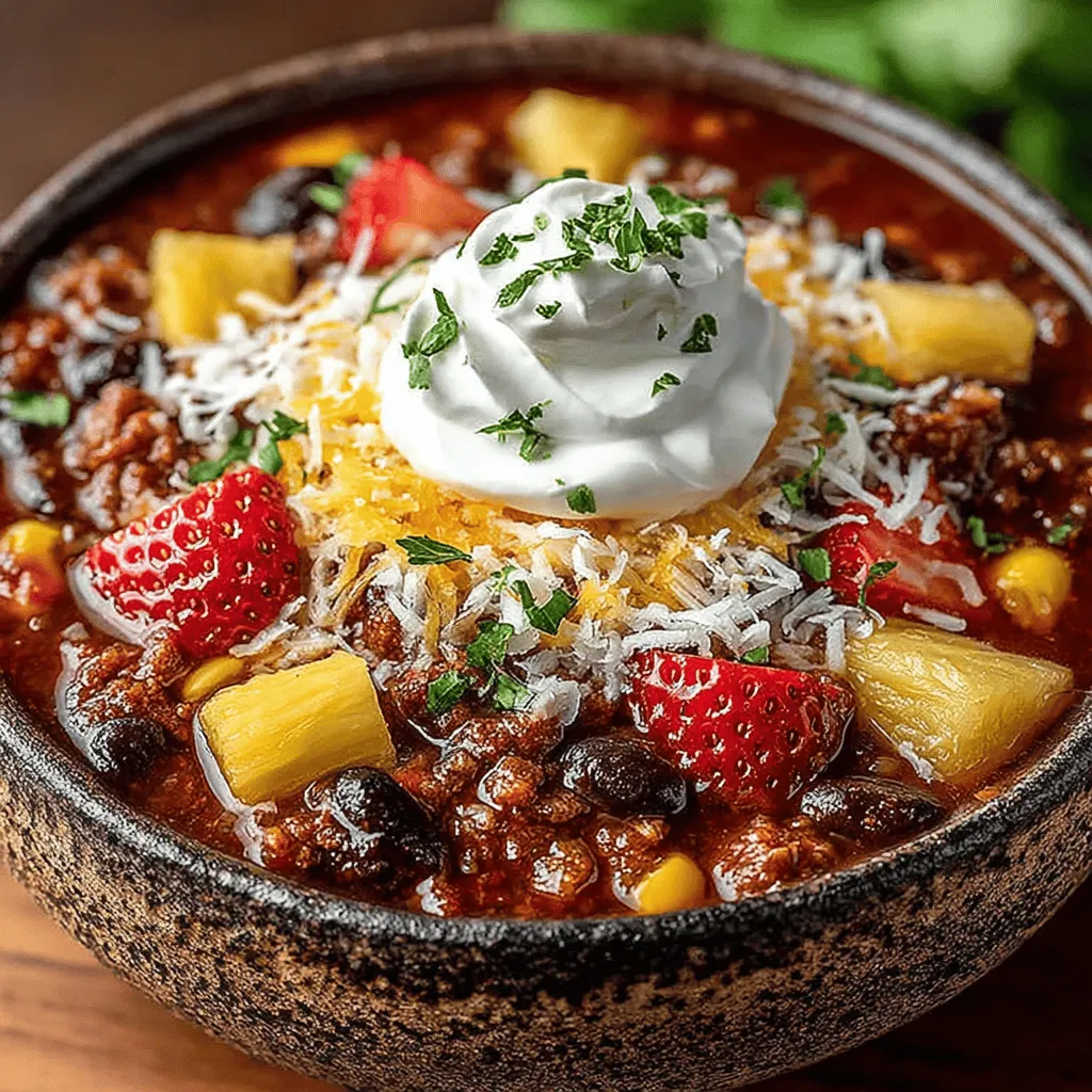 Embark on a culinary adventure with a unique twist on a classic dish in this Slow Cooker Fruit Pizza Chili recipe. Combining hearty ingredients with a touch of sweetness, this dish serves as a perfect comfort food for gatherings or a cozy night in. Imagine a warm bowl of chili, infused with fruity notes, offering a balance of savory and sweet flavors that is both comforting and innovative. This recipe is not just a meal; it's an experience that invites you to explore the delightful fusion of tastes. Discover how to make this flavorful chili that captivates the palate, making it an unforgettable meal for family and friends alike.