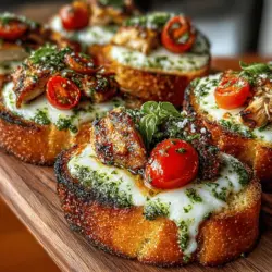 In the world of culinary delights, simplicity and flavor reign supreme, especially when it comes to appetizers. Enter Mini Pesto Chicken Toasts Delight—a dish that beautifully marries ease of preparation with a burst of vibrant flavors. This recipe features tender shredded chicken, elevated by the aromatic essence of basil pesto, complemented by the juiciness of cherry tomatoes and the indulgent creaminess of mozzarella cheese, all resting atop a crispy bread base.