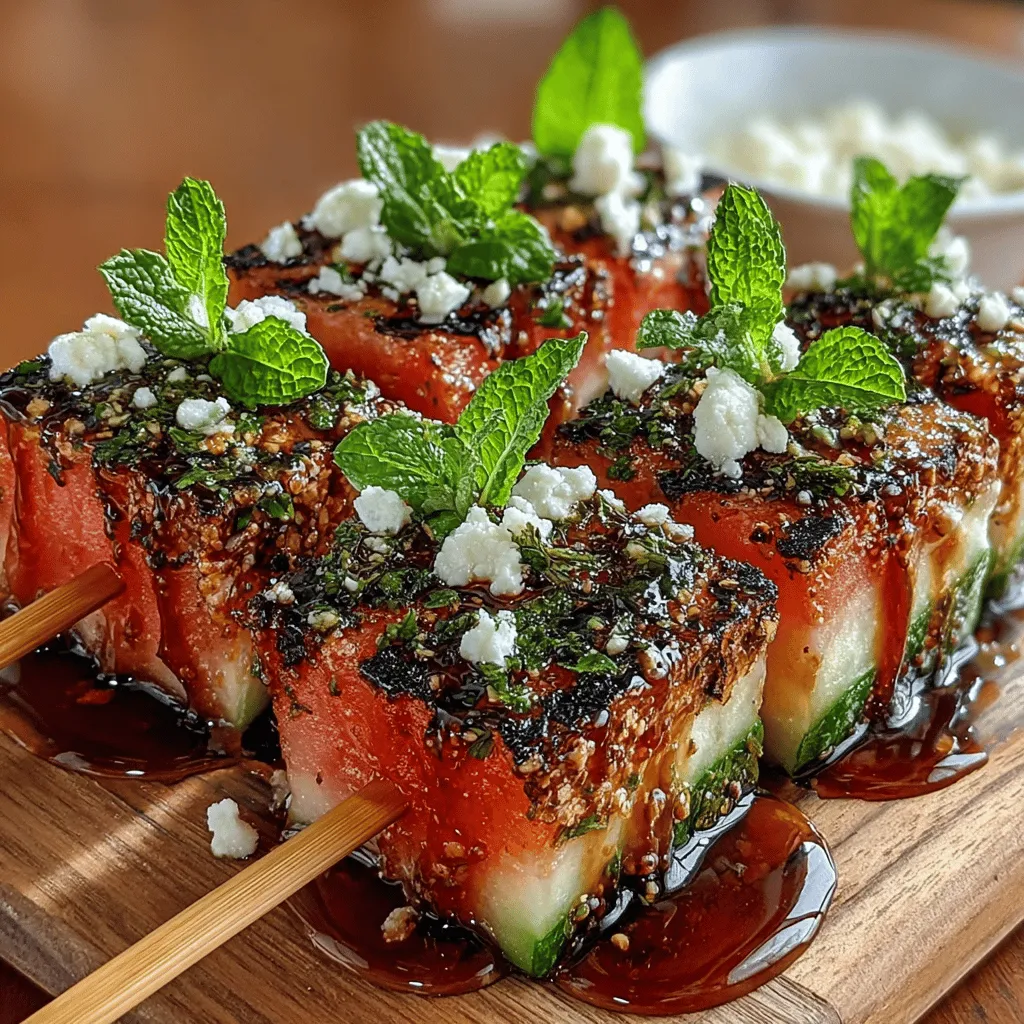 Grilled Watermelon Feta Skewers are a delightful blend of sweet, savory, and refreshing flavors that are perfect for summer gatherings. This unique dish pairs the juicy sweetness of watermelon with the creamy saltiness of feta cheese, enhanced by the aromatic touch of fresh mint and a drizzle of balsamic glaze. As the temperatures rise, this recipe not only provides a burst of flavor but also offers a visually appealing option for barbecues, picnics, and parties. The simplicity of the ingredients combined with their complex flavor profiles makes Grilled Watermelon Feta Skewers a favorite among food enthusiasts.