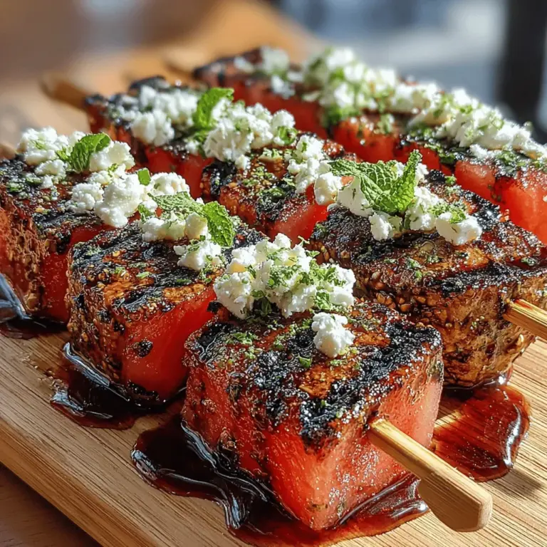 Grilled Watermelon Feta Skewers are a delightful blend of sweet, savory, and refreshing flavors that are perfect for summer gatherings. This unique dish pairs the juicy sweetness of watermelon with the creamy saltiness of feta cheese, enhanced by the aromatic touch of fresh mint and a drizzle of balsamic glaze. As the temperatures rise, this recipe not only provides a burst of flavor but also offers a visually appealing option for barbecues, picnics, and parties. The simplicity of the ingredients combined with their complex flavor profiles makes Grilled Watermelon Feta Skewers a favorite among food enthusiasts.