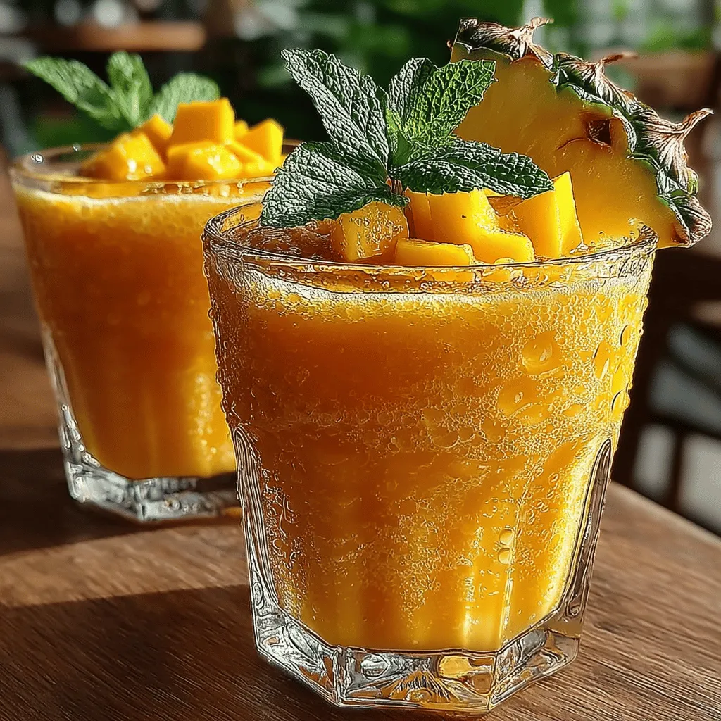 To create the ultimate Tropical Paradise Frozen Mango Pineapple Smoothie, gather the following ingredients: