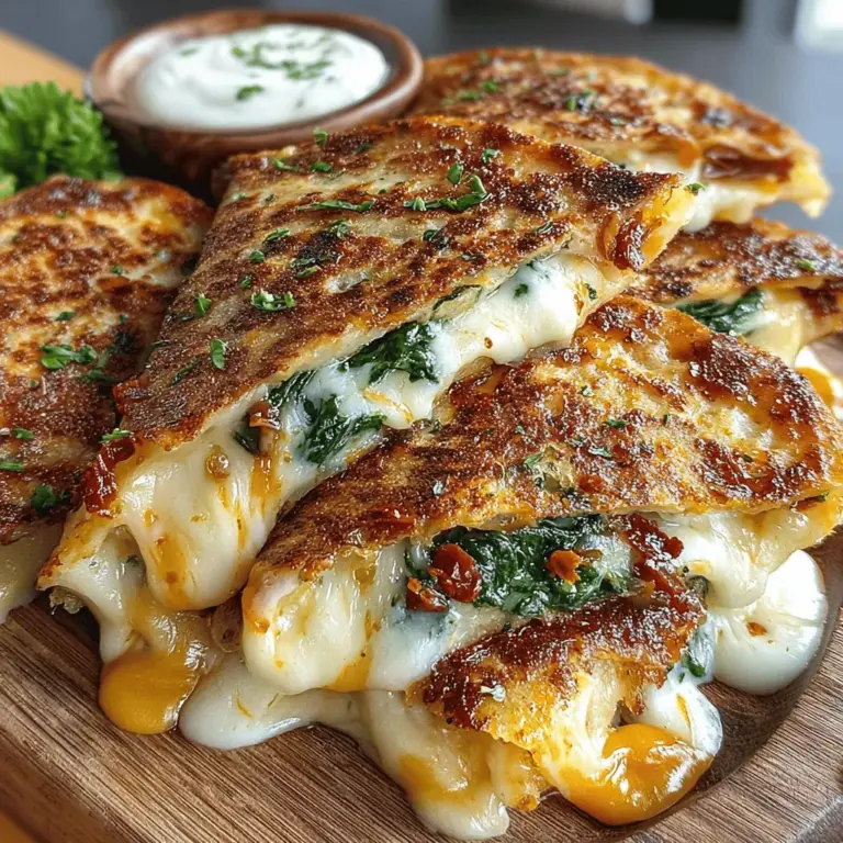 In the world of quick and delicious meals, Cheesy Spinach Stuffed Tortilla Melts stand out as a delightful option for both busy weeknights and weekend gatherings. These melts are not just another snack; they are a culinary experience that marries the richness of creamy cheeses with the freshness of vibrant spinach. Easy to prepare and packed with nutrients, this recipe offers a perfect balance of flavors and textures that can satisfy even the most discerning palate. Whether you’re looking for a savory appetizer, a comforting lunch, or a delightful dinner, Cheesy Spinach Stuffed Tortilla Melts are a versatile choice that never disappoints.