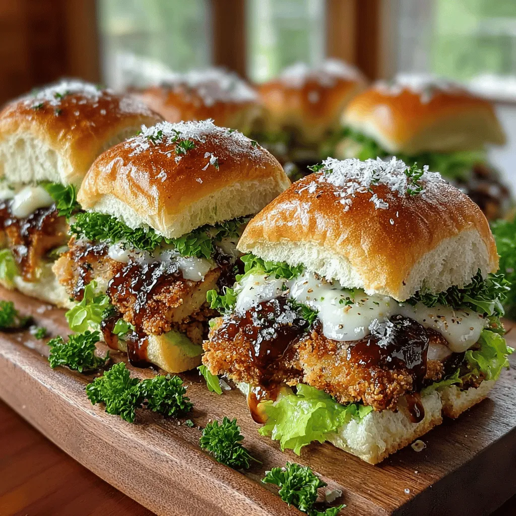 Mini Crispy Chicken Caesar Sliders are an innovative and delicious twist on the beloved Caesar salad. These sliders encapsulate the essence of the classic dish, featuring crispy, golden-brown chicken, tangy Caesar dressing, and crisp romaine lettuce, all tucked neatly into mini slider buns. They are a fantastic option for a variety of occasions, whether you're hosting a lively gathering, cheering for your favorite team on game day, or simply looking for a fun weeknight dinner that the whole family will love. Not only are these sliders simple to prepare, but they also deliver a satisfying punch of flavor that will leave everyone asking for seconds.