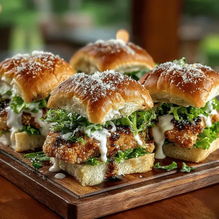 Mini Crispy Chicken Caesar Sliders are an innovative and delicious twist on the beloved Caesar salad. These sliders encapsulate the essence of the classic dish, featuring crispy, golden-brown chicken, tangy Caesar dressing, and crisp romaine lettuce, all tucked neatly into mini slider buns. They are a fantastic option for a variety of occasions, whether you're hosting a lively gathering, cheering for your favorite team on game day, or simply looking for a fun weeknight dinner that the whole family will love. Not only are these sliders simple to prepare, but they also deliver a satisfying punch of flavor that will leave everyone asking for seconds.