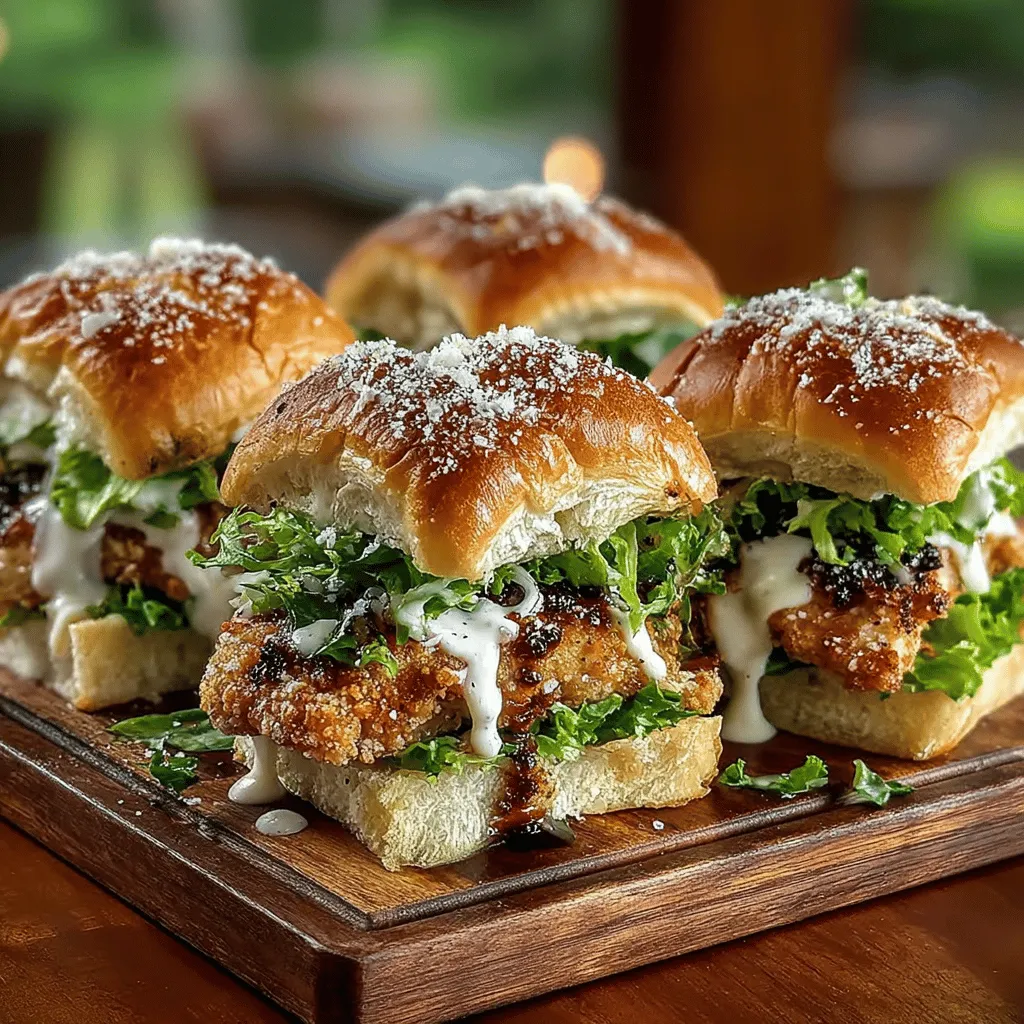 Mini Crispy Chicken Caesar Sliders are an innovative and delicious twist on the beloved Caesar salad. These sliders encapsulate the essence of the classic dish, featuring crispy, golden-brown chicken, tangy Caesar dressing, and crisp romaine lettuce, all tucked neatly into mini slider buns. They are a fantastic option for a variety of occasions, whether you're hosting a lively gathering, cheering for your favorite team on game day, or simply looking for a fun weeknight dinner that the whole family will love. Not only are these sliders simple to prepare, but they also deliver a satisfying punch of flavor that will leave everyone asking for seconds.