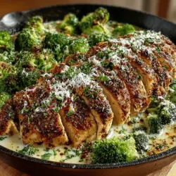 To achieve the perfect flavor and texture in your Creamy Garlic Chicken and Broccoli Skillet, the sautéing process is crucial. Start by heating a tablespoon of olive oil in a large skillet over medium-high heat. When the oil is hot, carefully add the chicken pieces in a single layer, ensuring not to overcrowd the pan. Overcrowding can lead to steaming rather than browning, so it’s better to work in batches if necessary.