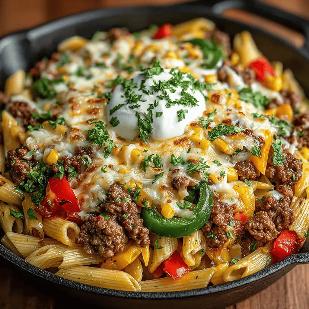 In today’s fast-paced world, finding a delicious and satisfying meal that can be prepared in one pan is a culinary dream. Enter the One-Pan Taco Pasta Fiesta—a dish that seamlessly marries the bold flavors of tacos with the comforting appeal of pasta, all cooked in a single skillet. Whether you’re looking for a quick weeknight dinner or a dish to impress friends and family at a casual gathering, this recipe delivers on taste, efficiency, and ease. It’s packed with protein, loaded with colorful vegetables, and finished with a creamy, cheesy topping that ties all the flavors together. This dish is not just a meal; it’s an experience that brings everyone to the table. Let’s dive into the details of how to create this delightful meal that’s as easy to make as it is bursting with flavor.