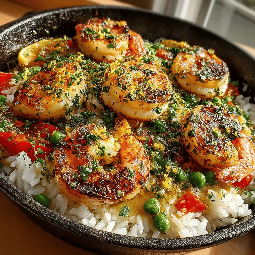 To start crafting your Zesty One-Pan Lemon Garlic Shrimp and Rice, you'll want to build a robust flavor foundation. Begin by heating a generous amount of olive oil in your skillet over medium heat. Add finely chopped onion and minced garlic when the oil is shimmering. The aromatic duo should be sautéed for about 2-3 minutes until the onion turns translucent and the garlic becomes fragrant, but be cautious not to let it brown, as burnt garlic can impart a bitter taste to your dish.