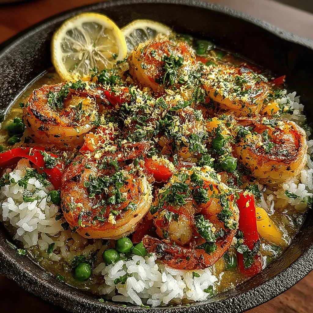 To start crafting your Zesty One-Pan Lemon Garlic Shrimp and Rice, you'll want to build a robust flavor foundation. Begin by heating a generous amount of olive oil in your skillet over medium heat. Add finely chopped onion and minced garlic when the oil is shimmering. The aromatic duo should be sautéed for about 2-3 minutes until the onion turns translucent and the garlic becomes fragrant, but be cautious not to let it brown, as burnt garlic can impart a bitter taste to your dish.