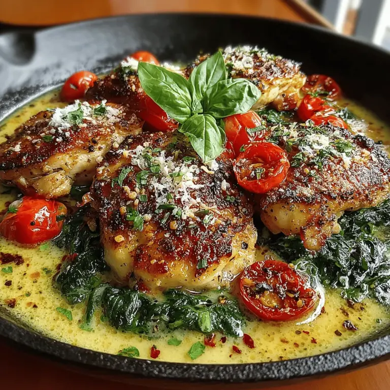To achieve perfectly seared chicken in your Creamy Garlic Chicken & Spinach Skillet, it’s essential to start with the right techniques for seasoning and cooking. Begin by patting the chicken breasts dry with paper towels; this step is crucial as moisture can prevent a good sear. Season both sides generously with salt, pepper, and a sprinkle of garlic powder for a flavor boost.