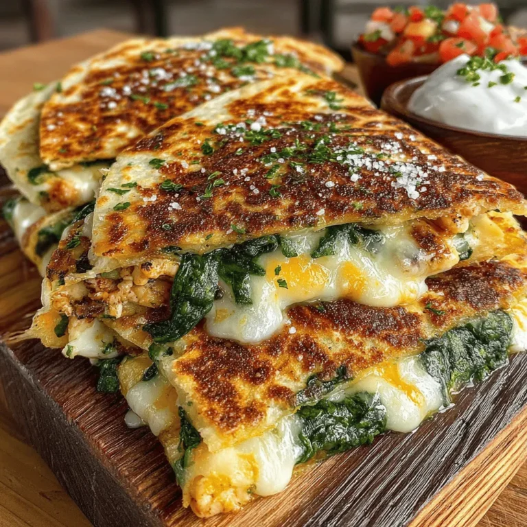 Quesadillas are a beloved staple in many households, known for their incredible versatility and satisfying flavors. Originating from Mexico, this delightful dish typically features a tortilla filled with various ingredients, folded over, and cooked until golden brown. The beauty of quesadillas lies in their adaptability; they can be filled with anything from cheese and beans to meats and vegetables, catering to a wide range of tastes and dietary preferences. Among the myriad of quesadilla variations, Cheesy Spinach and Chicken Quesadillas stand out for their perfect balance of wholesome ingredients and indulgent flavors.