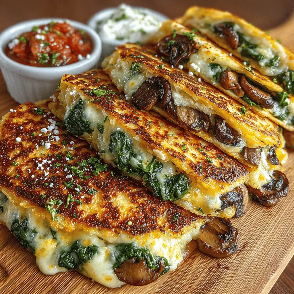 Quesadillas are a beloved staple in Mexican cuisine, revered for their simplicity and versatility. This classic dish typically features a tortilla filled with a melty cheese blend, making it a favorite among food enthusiasts of all ages. However, quesadillas aren't just limited to cheese; they can be customized with a variety of fillings, turning them into a canvas for culinary creativity. One such delightful variation is the Cheesy Spinach and Mushroom Quesadillas, a dish that marries the rich, earthy flavors of mushrooms with the vibrant green goodness of spinach, all enveloped in a crispy tortilla.
