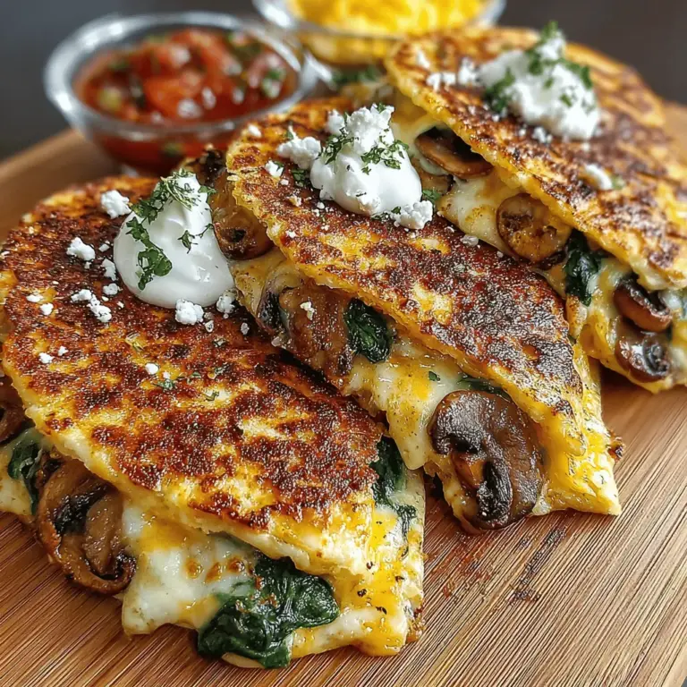 Quesadillas are a beloved staple in Mexican cuisine, revered for their simplicity and versatility. This classic dish typically features a tortilla filled with a melty cheese blend, making it a favorite among food enthusiasts of all ages. However, quesadillas aren't just limited to cheese; they can be customized with a variety of fillings, turning them into a canvas for culinary creativity. One such delightful variation is the Cheesy Spinach and Mushroom Quesadillas, a dish that marries the rich, earthy flavors of mushrooms with the vibrant green goodness of spinach, all enveloped in a crispy tortilla.