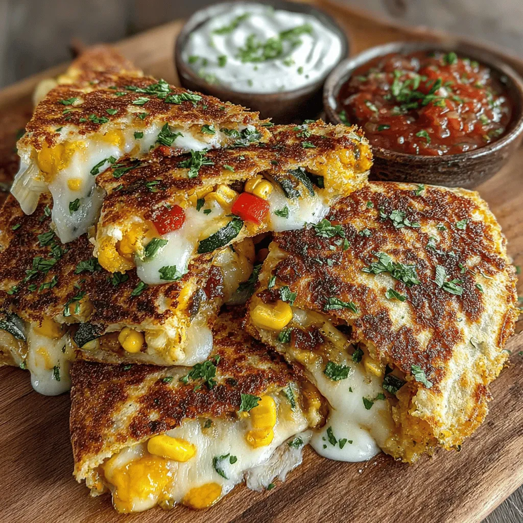 - 4 large flour tortillas - 2 cups shredded cheese (cheddar, Monterey Jack, or a blend) - 1 can (15 oz) black beans, drained and rinsed - 1 bell pepper, diced (any color) - 1 small zucchini, diced - 1 cup corn (fresh, frozen, or canned) - 1 small onion, diced - 2 cloves garlic, minced - 1 teaspoon ground cumin - 1 teaspoon chili powder - 2 tablespoons olive oil - Salt and pepper to taste - Optional garnishes: fresh cilantro, sour cream, salsa