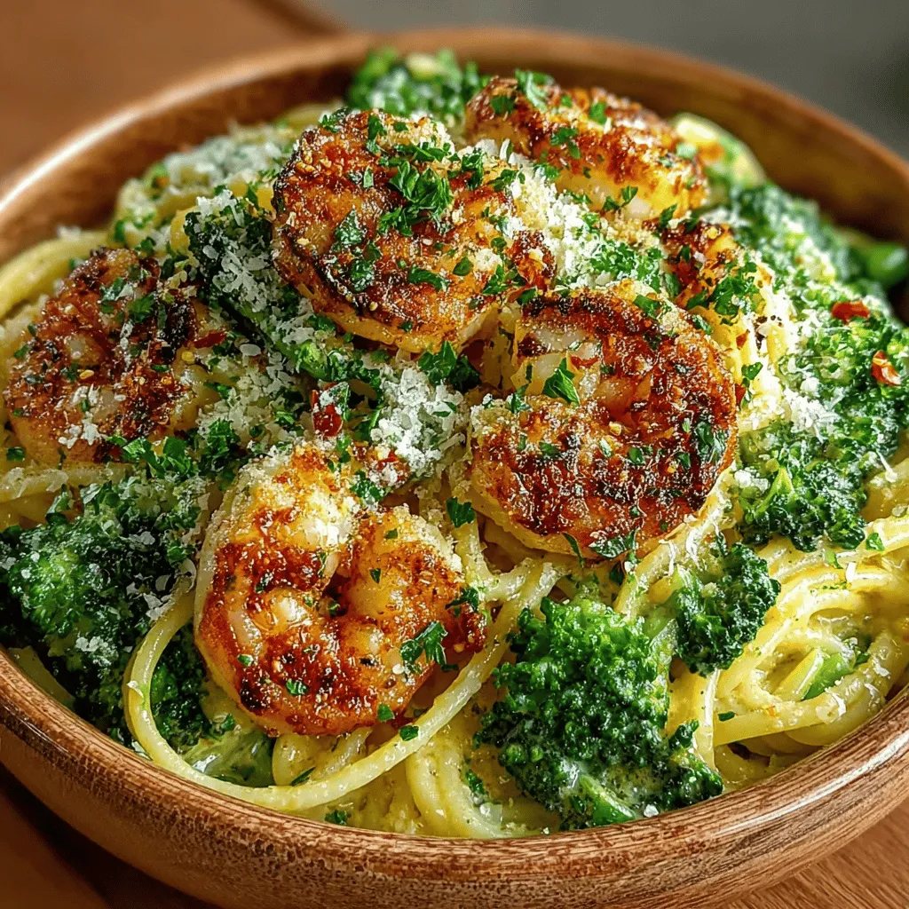- 8 ounces of pasta (spaghetti or any preferred type) - 1 pound of shrimp, peeled and deveined - 2 cups of fresh broccoli florets - 3 tablespoons of olive oil - 3 cloves of garlic, minced - Salt and pepper to taste - Red pepper flakes (optional, for a spicy kick) - Fresh parsley for garnish (optional)