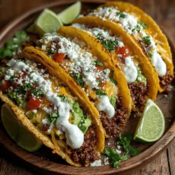 - 1 pound ground beef - 2 tablespoons olive oil - 1 tablespoon chili powder - 1 teaspoon cumin - 1 teaspoon garlic powder - 1 teaspoon onion powder - Salt and pepper to taste - 8 small tortillas (corn or flour) - 1 ripe avocado, diced - 1 cup cherry tomatoes, diced - 1 small red onion, finely chopped - 1/4 cup fresh cilantro, chopped - Juice of 1 lime - 1 jalapeño, finely chopped (optional) - 1/2 cup sour cream (for serving)