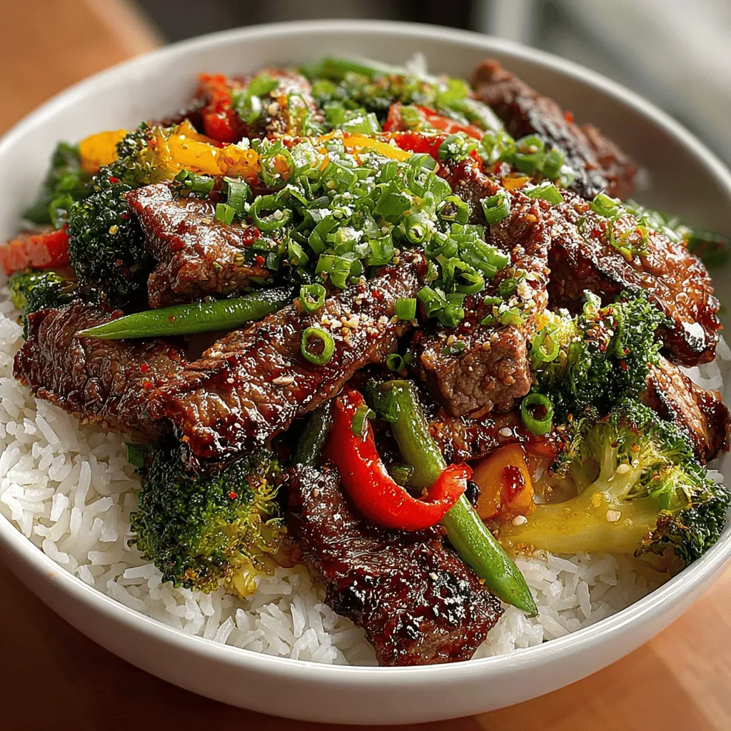 - 1 pound beef sirloin, thinly sliced - 2 cups broccoli florets - 1 red bell pepper, sliced - 1 cup snap peas - 2 medium carrots, julienned - 3 green onions, chopped - 3 cloves garlic, minced - 1 tablespoon fresh ginger, minced - 3 tablespoons soy sauce - 1 tablespoon oyster sauce - 1 tablespoon cornstarch - 2 tablespoons vegetable oil - Cooked rice or noodles, for serving