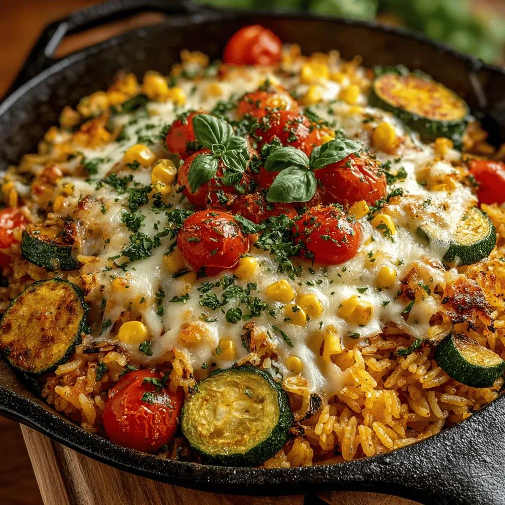 - 1 cup long-grain white rice - 2 cups vegetable broth - 1 tablespoon olive oil - 1 small onion, diced - 2 cloves garlic, minced - 1 bell pepper, diced - 1 medium zucchini, diced - 1 cup cherry tomatoes, halved - 1 cup shredded cheese (cheddar or mozzarella) - 1 teaspoon dried oregano - Salt and pepper to taste - Fresh parsley for garnish (optional)
