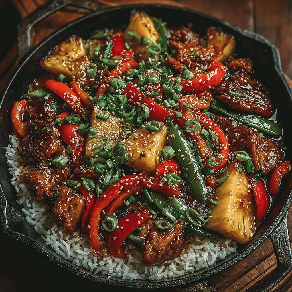 - 1 pound chicken thighs, boneless and skinless - 2 tablespoons soy sauce - 1 tablespoon cornstarch - 1 cup bell peppers (red, yellow, green), sliced - 1 cup broccoli florets - 1 cup pineapple chunks (fresh or canned) - 1 medium onion, sliced - 3 cloves garlic, minced - 1 tablespoon vegetable oil - 1/4 cup sweet and sour sauce (store-bought or homemade) - Salt and pepper to taste - Green onions, chopped (for garnish)
